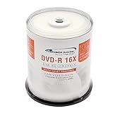 Vinpower Digital DVD-R 4,7 GB 16 x Weißer Tintenstrahl-Hub mit beschreibbaren Medien – 100 Disc Cake Box Spindel