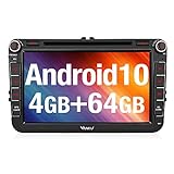 Vanku Android 10 Autoradio für Golf 5 6 Touran Polo Radio 64GB+4GB mit Navi DVD Player Unterstützt Qualcomm Bluetooth 5.0 DAB + WiFi 4G USB MicroSD 8 Zoll IPS Bildschirm