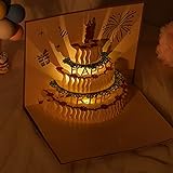 3D Pop Up Geburtstagskarte mit Licht und Musik, Grußkarte 3D Geschenkkarten mit Umschlägen, Geburtstagskarte 3 Schichten Kuchen für Kinder, Gefaltete Grußkarte für Geburtstag Weihnachten (Golden)