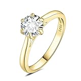 JewelryPalace 6.5mm 1ct Rund Zirkonia Solitär Promise Ring Damen, Braut Schmuck Set, Verlobungsring Damenring Ringe Silber 925 mit Stein für Frauen, Simulierte Diamant Jubiläum Eheringe Vergoldet 51