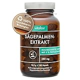 VITAFAIR Sägepalmenextrakt (280mg pro Tagesdosis) - 180 Vegane Kapseln in Braunglas, Ohne Magnesiumstearat, German Quality - 5% Phytosterole = 14 mg - Hochdosiertes Sägepalmextrakt