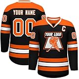 KONG JIMFAN Personalisiertes Eishockey Trikot,Hockey Kostüm für Erwachsene Lose Atmungsaktiv Hockey Trikots Individuell Bedruckt Namen Nummer Logo & Teamname,Teamtrikot für Fans(#A Orange)