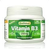 Vitamin B3, flushfree, 250 mg, hochdosiert, 180 Tabletten, vegan - für mehr Energie und Ausgeglichenheit. OHNE künstliche Zusätze. Ohne Gentechnik.