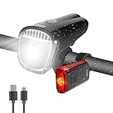 WOWGO LED Fahrradlicht Set, StVZO Zugelassen Fahrradbeleuchtung USB Wiederaufladbare Wasserdicht Fahrradlampensets mit Frontlicht und Rücklicht