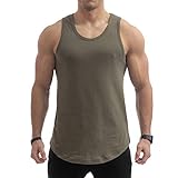 Sixlab Round Oversize Tank Top Herren Muscle Shirt Achselshirt Gym Fitness (M, Olive)