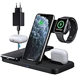 AMZLIFE Wireless Charger,15W Fast Kabellose Ladegerät,4 in 1 Induktive ladestation Kompatibel mit iPhone 12/11 Pro Max/XS/XR/X/8, Apple Watch SE/5/4/3,Airpods Pro/2,Samsung S21 Mit 18W QC 3.0 Adapter