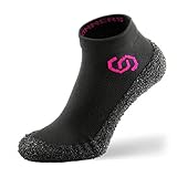 Skinners | Unisex Minimalistische Barfußschuhe für Damen & Herren | Minimalist Barefoot Socks/Shoes for Men & Women | Schwarz pinkes Logo, S