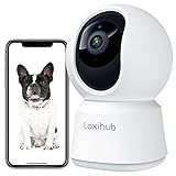 LAXIHUB Hundekamera Überwachungskamera Innen Kamera Hundekamera mit App WLAN 2,4 GHz Haustierkamera 1080P HD Nachtsicht 2-Wege-Audio Pet Security Camera Bewegungs- & Geräuscherkennung Alexa (1PC)