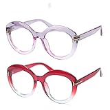 ZJDYDY Lesebrille, Farbige runde Lesebrille, Damen-Damen-weitsichtige Presbyopie-Brille, Vergrößerungsbrille (Color : Purple Red Mixed, Size : +200)