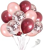 Ohighing 50 Stück Luftballons Weinrot Rose Gold Ballons mit Rosegold Konfetti Helium Ballons für Baby Shower Mädchen Kinder Geburtstag Party Hochzeit Deko (ca.30cm)
