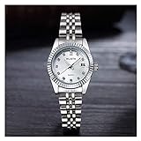 OPYTR Damenuhren Goldene Quarz-Armbanduhr Frauen-Uhr-Luxus-weibliche Uhr-Damen-Uhr-Datum mit Kasten Armbanduhr (Color : Women Silver Silver)