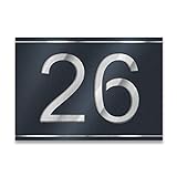 Metzler Hausnummer aus V2A Edelstahl - Anthrazit RAL 7016 - Hausnummernschild mit ausgelaserter Hausnummer - Inkl. Beschriftung - Anthrazit, Größe: 21,5 x 15 cm