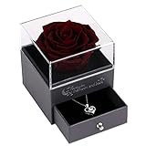 Erhaltene echte Rose, die für Immer mit Halskette, Geschenk für Valentinstag Hochzeitstag Geburtstag für sie / Frauen / Freundin /Mama (Weinrot)