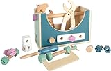 small foot Werkzeugkasten 2 in 1 'Nordic', Rollenspielzeug ab 3 Jahren, mit Kinderwerkzeugen aus Holz, Art. 12213