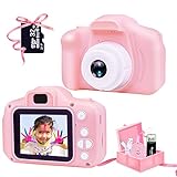 Kinderkamera, DigitalKamera Kinder 1080P HD 2.0”Display Geschenke für 3-10 Jahre Jungen und Mädchen, Selfie und Videokamera mit 32G SD-Karte/Kartenleser/USB-Leitung, Lustige Geburtstag (pink)