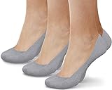 Physix Gear Füßlinge Damen & Herren rutschfeste Unsichtbare Socken mit Anti-Slip Silikonpad No Show Socken Invisible Socks Lochfreie Füsslinge Ballerina Socken GRAU (3 Paar)