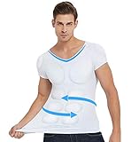 Whlucky Herren Niedriger Kragen Falscher Muskel Unterhemd Simulation gefälschter Brustmuskeln T-Shirt Cosplay Muskelkostüm,White,m