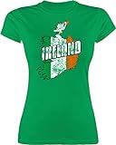 Länder Fahnen und Flaggen - Ireland Umriss Vintage - M - Grün - Flagge - L191 - Tailliertes Tshirt für Damen und Frauen T-Shirt