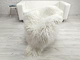 Gelockter Schaffell-Teppich aus echtem weichem Natur, cremeweiß, mongolischer Stil, Sofa-Überwurf