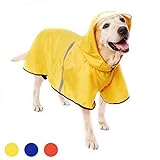 Dociote Hunde Regenmantel Regenjacke mit Kapuze & Kragenloch & Reflektierender Streifen wasserdichter Hundemantel für mittelgroße große Hunde 3XL Gelb