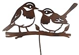 Beetstecker 2 Vögel auf AST incl. Stab 30 x 19 cm, Vögel 10 x 19 cm Metall Rost Look Blumentopf Garten Stecker Figur Deko GPW G36