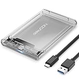 deleyCON SSD Festplattengehäuse USB 3.0 für 2,5“ Zoll SATA 3 SSD / HDD / 7mm / 9,5mm SATA III Festplatten Externes Gehäuse UASP USB C [Transparent]