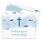 12 Einladungskarten zur Taufe - Motiv Kreuz und Fische - Einladung zur Heiligen Taufe für Mädchen und Jungen - hochwertig gedruckt in DIN A6