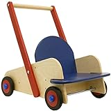 HABA 1646 - Lauflernwagen, Lauflernhilfe aus Holz mit Sitz und viel Platz zum Transportieren von Spielsachen, Holzwagen mit Bremse und bodenschonenden Gummireifen, ab 10 Monaten