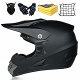 Motorradhelm Cross Helme,Fullface Motocross Helm Set mit Handschuhe Maske Helmnetz,Downhill Helme Crosshelm für Mountainbike ATV BMX Offroad Enduro Sport (schwarz A)