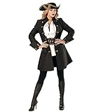 shoperama Schwarzer Damen-Mantel mit goldenen Knöpfen für Piratin Fluch der Karibik Kostüm Seeräuber Jacke, Größe:M