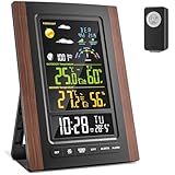 Wetterstation Funk mit Außensensor, Temperatur & Luftfeuchtigkeit Innen/Außen, Großes LCD Display, Wettervorhersage, DCF Funkuhr, Mondphasen, Barometer, Sonnenaufgang & Sonnenuntergang