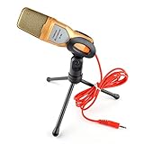Tyfanag Neues Kondensatormikrofon 3.5mm Plug Home Stereo-Desktop-Stativ for Pc. Video-Chat-Spiel-Podcast-Aufnahme (Color : Gold)