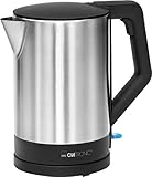 Clatronic WKS 3692 Wasserkocher verdecktes heizelement, automatische Abschaltung, Basisstation mit Kabelaufwicklung, 1,5 L, 2200 W, edelstahl, schwarz, Schwarz / Edelstahl
