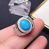 YUELEI- S925 Silberringe, eingelegter natürlicher Blauer türkis Mann Ring einstellbar Farbe Schatz Exquisite boyfrie Geschenk schmuck OUZDXL-3