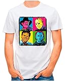 OM3® - Pop-Art-Horror - T-Shirt | Herren | Freddy Zombie Halloween Vintage Movie Printshirt | Weiß, XXL
