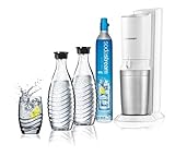 Sodastream Sprudelwasser Carbonator Crystal Mega Pack, 2 Glasflaschen und 1 CO2-Flasche enthalten, weiß