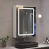 DICTAC Spiegelschrank Bad mit Led Beleuchtung 50x16x70cm Einzeltür Badezimmer spiegelschrank mit licht und Verstellbares Regale Badschrank mit Einstellbar Spiegel,Berührung Sensorschalter,Weiß