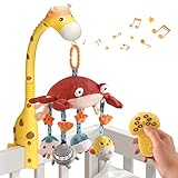 TUMAMA Baby Musikalische Krippe Mobile Giraffe mit Projektor Spiegel Weiche Hängende Spielzeug Schlaflieder Lichter und Musik, Fernbedienung Rotierende Musikalische Krippe Starlight Bett Spielzeug