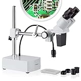 AmScope SE400-Z Kompaktes Stereo-Boom-Arm-Mikroskop mit Fester Linse und Schwanenhals-LED-Licht, 10X-20X, Weiß