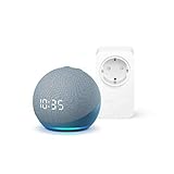 Echo Dot (4. Generation) mit Uhr, Blaugrau + Amazon Smart Plug (WLAN-Steckdose), Funktionert mit Alexa - Smart Home-Einsteigerpaket