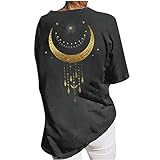 Aocase Damen Sommer Tops Loose Fit Casual Kurzarm Schwarz Tops Vintage Sonne Mond Druck Trendy Graphic Tees T-Shirts, grau, Small
