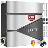 KESSER® Briefkasten mit Zeitungsfach Wandmontage Wandbriefkasten Edelstahl, 2X Schlüssel abschließbar, Moderner Postkasten Zeitungsrolle, inkl. Montagematerial, Softclose-Deckel, Silber/