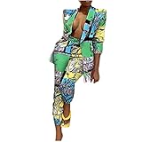 Damen Blazer Zweiteiler Fashion Leopard Blumendruck Anzug Set Langarm Anzugjacke mit Revers + Hose mit elastischer Taille und hoher Taille Business Casual Anzug Partykleidung