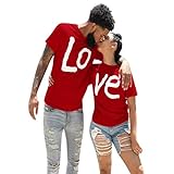 Women Couples Lover Short Sleeve O-Neck Love Letter Print T Shirts Tops Blouses