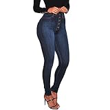LRWEY Damen Retro Casual Hohe Taille Slim Skinny Stretch Butt Lifting Jeans Jeggings mit Knöpfen Denim Hose Hose Gr. 4XL, Schwarz