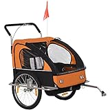 HOMCOM Kinderanhänger Fahrradanhänger Kinder Radanhänger für 2 Kinder mit Fahne Regenschutz atmungsaktiv Stahl Orange+Schwarz 142 x 85 x 105 cm