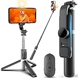Retoo Selfie Stick Bluetooth Stativ Erweiterbar bis 104 cm Handy Telefonstativ Teleskopstange 360° Drehbar Handyhalter Kabelloser Fernbedienung für Smartphones Neigungswinkel 180° Schw
