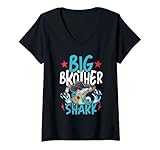 Damen Big Brother Shark Big Brother Sibling for Teenager Boys T-Shirt mit V-Ausschnitt