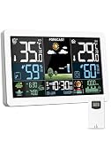 Wetterstation Funk mit Außensensor, Farbdisplay, Wettervorhersage, Temperatur, Luftfeuchtigkeit, Wecker mit Schlummerfunktion, Luftdruck,60m Übertragungsentfernung, für Innen und Auß
