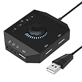 USB Soundkarte, USB Stereo Soundkarte Extern mit USB-Hub / 3,5mm Kopfhörer Klinke/Lautstärkeregelung/Equalizer für PC, Laptops, Tablets
